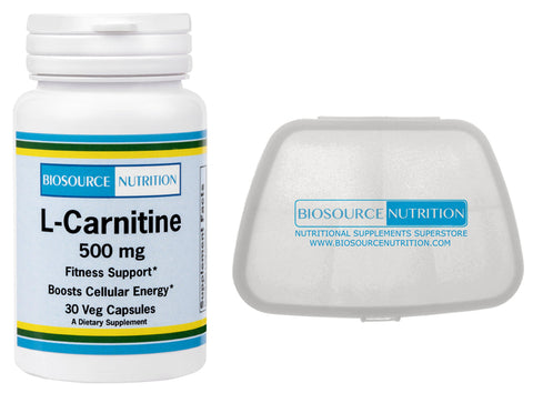 Biosource Nutrition L-Carnitine 500 mg 30 Capsules and Pocket Pill Pack - Biosource Nutrition