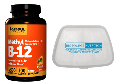 Jarrow Formulas Methylcobalamin (Methyl B-12) 2500 mcg 100 Lozenges and Biosource Nutrition Pocket Pill Pack - Biosource Nutrition