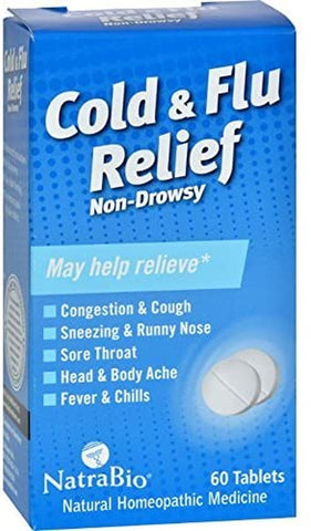 NatraBio Cold and Flu Relief 60 Tablets - Biosource Nutrition