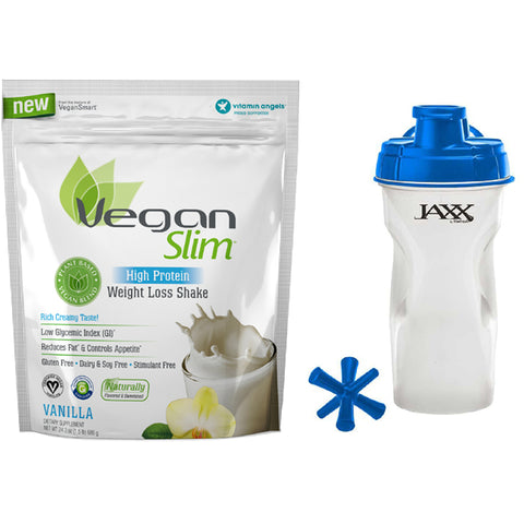 Naturade VeganSlim High Protein Weight Loss Shake Vanilla 24.2 oz and Jaxx Blue Shaker 28 oz - Biosource Nutrition