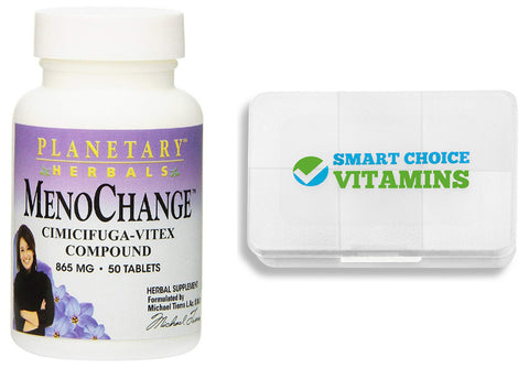 Planetary Herbals Menochange 865 mg 50 Tablets and Smart Choice Vitamins Pocket Pill Box - Biosource Nutrition