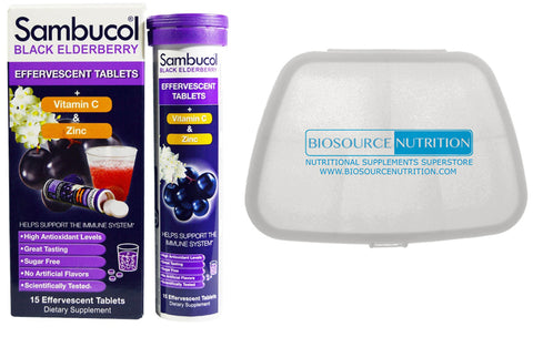 Sambucol Black Elderberry 15 Effervescent Tablets and Biosource Nutrition Pocket Pill Pack - Biosource Nutrition